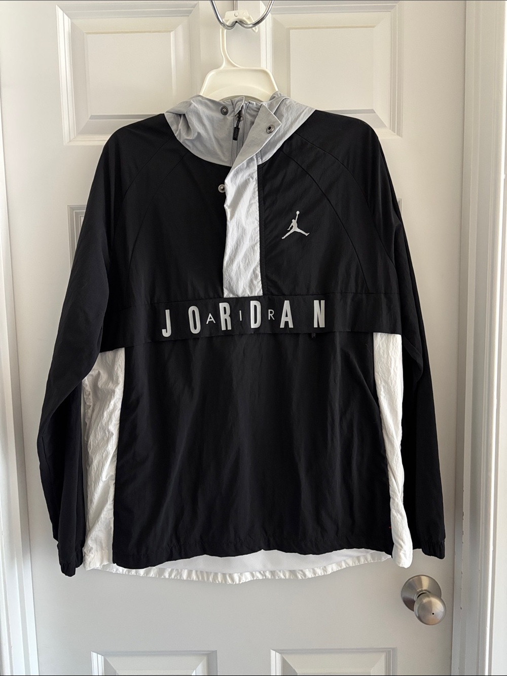 Jordan Black and White Hooded Pullover Windbreaker Jacket
